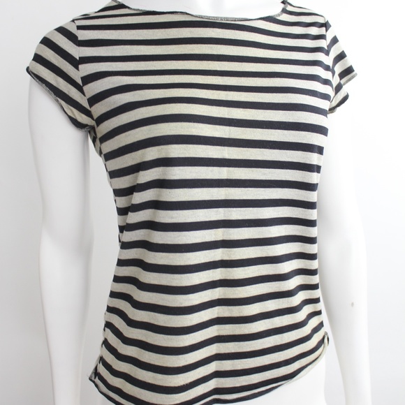 Cotton Striped Heather Gray Stripes Tee Shirt Top - Picture 1 of 5